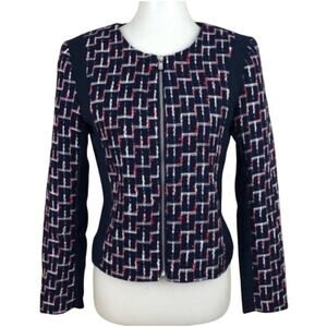 HM Blazer Jacket Size M Red White Blue Full Zip Tweed Academia Modest